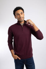 Weird Fish Erick 1/4 Zip Fine Knit Jumper in Port