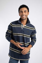 Weird Fish Percy Striped Rugby Shirt in Navy