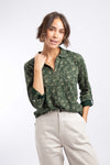 Weird Fish Rosalie Printed Jersey Polo Shirt in Cypress Green