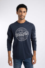 Weird Fish Mountains and Seas Front Print Long Sleeve T-Shirt in Navy