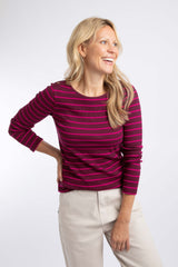 Weird Fish Blaine Ribbed Striped Long Sleeve T-Shirt in Red Grape