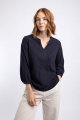 Weird Fish Mabel Broidery 3/4 Sleeve Top in Midnight