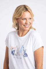 Weird Fish Meow Front Print Graphic T-Shirt in White