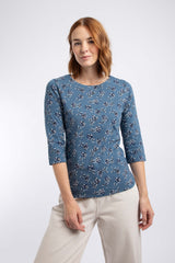 Weird Fish Rachel Printed Jersey T-Shirt in Adriatic Blue