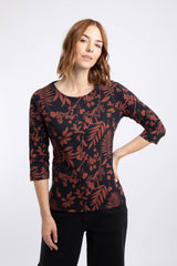 Weird Fish Rachel Printed Jersey T-Shirt in Bitter Chocolate