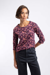 Weird Fish Rachel Printed Jersey T-Shirt in Purple Wine