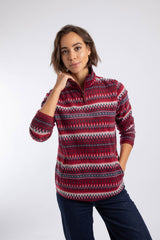 Weird Fish Reena 1/4 Zip Printed Microfleece in Red Grape