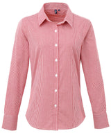 Premier Women's Microcheck (Gingham) long sleeve cotton shirt PR320