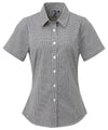 Premier Women's Microcheck (Gingham) short sleeve cotton shirt PR321