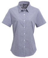 Premier Women's Microcheck (Gingham) short sleeve cotton shirt PR321