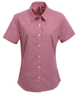 Premier Women's Microcheck (Gingham) short sleeve cotton shirt PR321