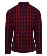 Premier Women's Mulligan check cotton long sleeve shirt PR350