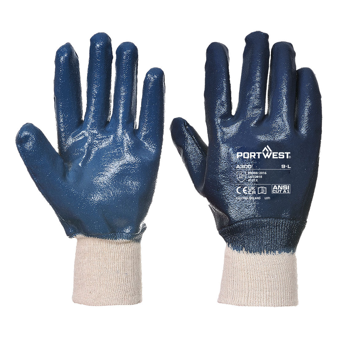 Portwest Grip 12 Nitrile Full Dipped Knitwrist Glove A300
