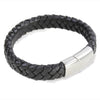 Black 8mm Width Leather Bracelet with Flat Stainless Steel Clasp by Dalaco