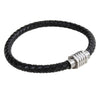 Black Leather Bracelet with Stainless Steel Ribbed Clasp by Dalaco