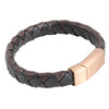 Black & Brown Braided Leather Bracelet with Rose Gold Clasp by Dalaco