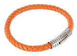 Orange Leather Bracelet with Ribbed Steel Clasp by Dalaco