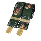 Green Stags Head 35mm gold clip braces by Dalaco