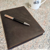 Vintage Brown Leather Bound Notebook and Lined Refill Pad by Dalaco