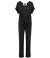 Spasso Ladies Short Sleeve Linen Knit Jumpsuit SP5004 - Black