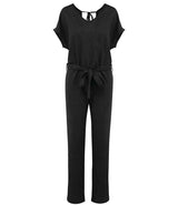 Spasso Ladies Short Sleeve Linen Knit Jumpsuit SP5004 - Black