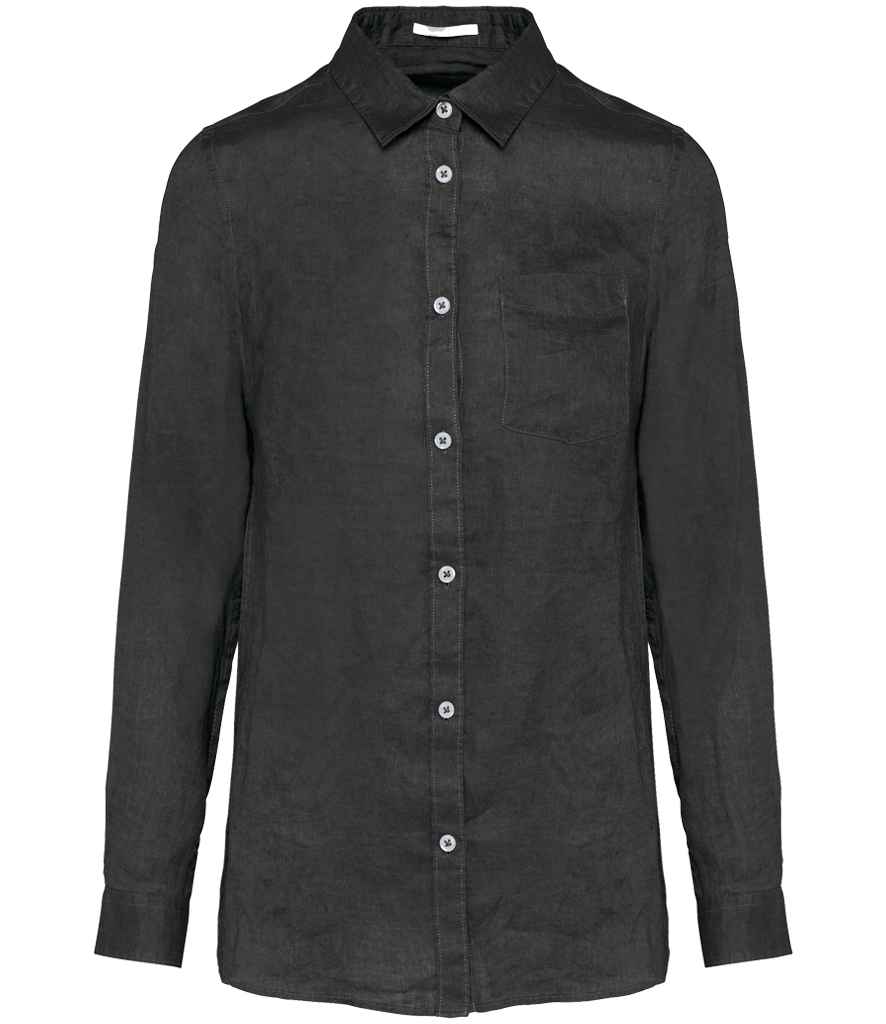 Spasso Ladies Long Sleeve Linen Shirt SP505 - Anthracite Grey