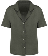Spasso Ladies Short Sleeve Linen Bowling Collar Shirt SP523