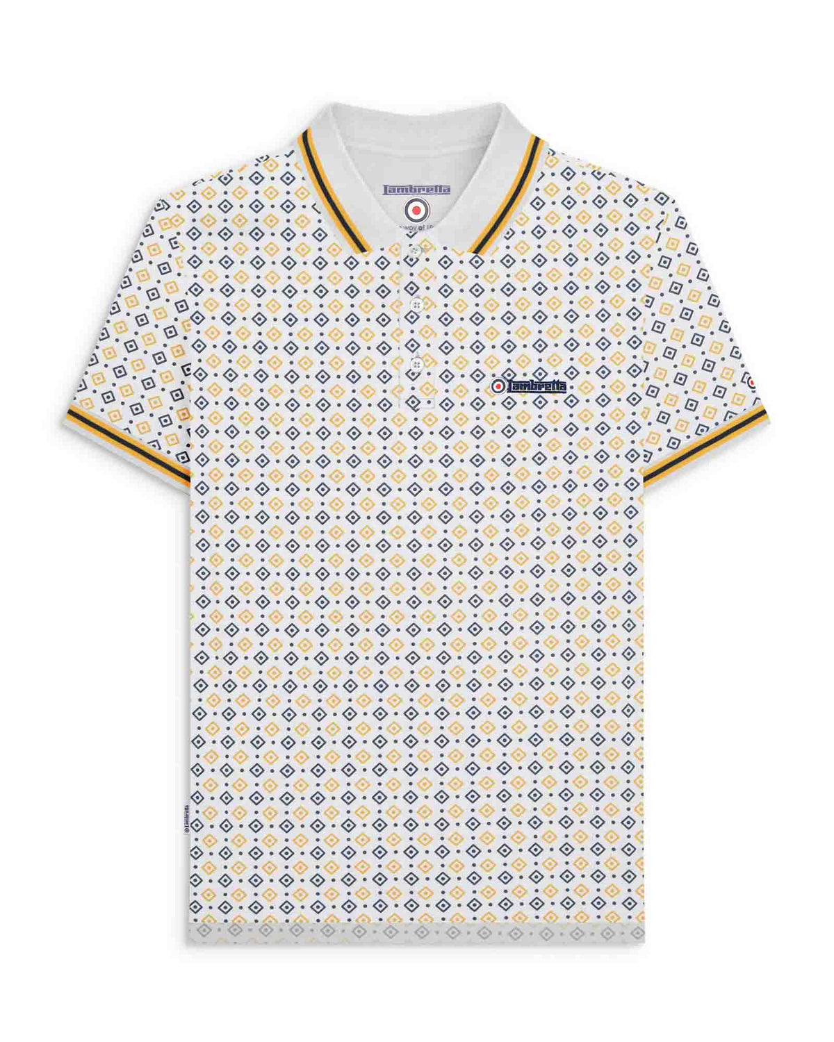 Lambretta GEO AOP Polo SS7164 - White Navy/Gold