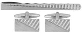 Brushed rhodium engine-turned Cufflink and Tie Slide Set by Dalaco