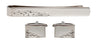 Engraved Leaf Design Cufflink and Tie Slide Set in Rhodium Plate by Dalaco