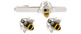 Bee Cufflink & Tie Clip Set rhodium plate by Dalaco