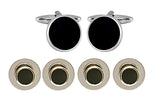 Black Round Rhodium Cufflinks & Dress Studs Set of 4 by Dalaco