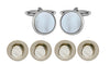 White Round Rhodium Cufflinks & Dress Studs Set of 4 by Dalaco
