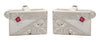 Ruby Stone Star Set 925 Hallmarked Sterling Silver Rectangle Cufflink with Corner Engraved Design. by Dalaco