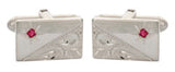 Ruby Stone Star Set 925 Hallmarked Sterling Silver Rectangle Cufflink with Corner Engraved Design. by Dalaco