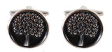 Tree Cufflinks – Black Enamel Disc with Silver Coloured Image by Dalaco