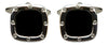 Onyx Port Hole Rhodium Cushion Cufflinks by Dalaco
