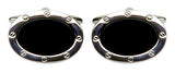 Onyx Oval Port Hole Rhodium Plated Cufflinks by Dalaco