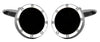 Onyx Round Port Hole Rhodium Plated Cufflinks by Dalaco