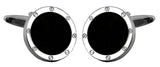 Onyx Round Port Hole Rhodium Plated Cufflinks by Dalaco