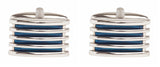 Blue 4-Rib Enamel Cufflinks Rhodium Plate by Dalaco
