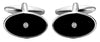 Black Oval Enamel & Crystal Rhodium Plate Cufflinks by Dalaco