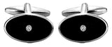 Black Oval Enamel & Crystal Rhodium Plate Cufflinks by Dalaco