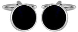 Onyx Round Rhodium Plated Cufflinks by Dalaco