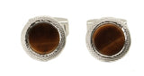 Tiger Eye Round Rhodium Cufflinks by Dalaco