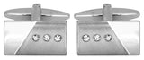 Brushed/Shiny 3 Crystals Rectangular Rhodium Plated Cufflinks by Dalaco