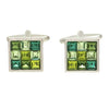 Crystals 9 Multi-Green Square Rhodium Plated Cufflinks by Dalaco