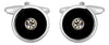 Round Black with Centre Crystal Rhodium Plated Cufflinks by Dalaco