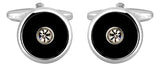 Round Black with Centre Crystal Rhodium Plated Cufflinks by Dalaco