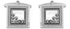 Square Patterned Edge with Moving Crystals Rhodium Plated Cufflinks by Dalaco